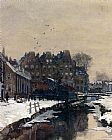 Johan Hendrik Van Mastenbroek Canvas Paintings - A Canal Scene In Winter